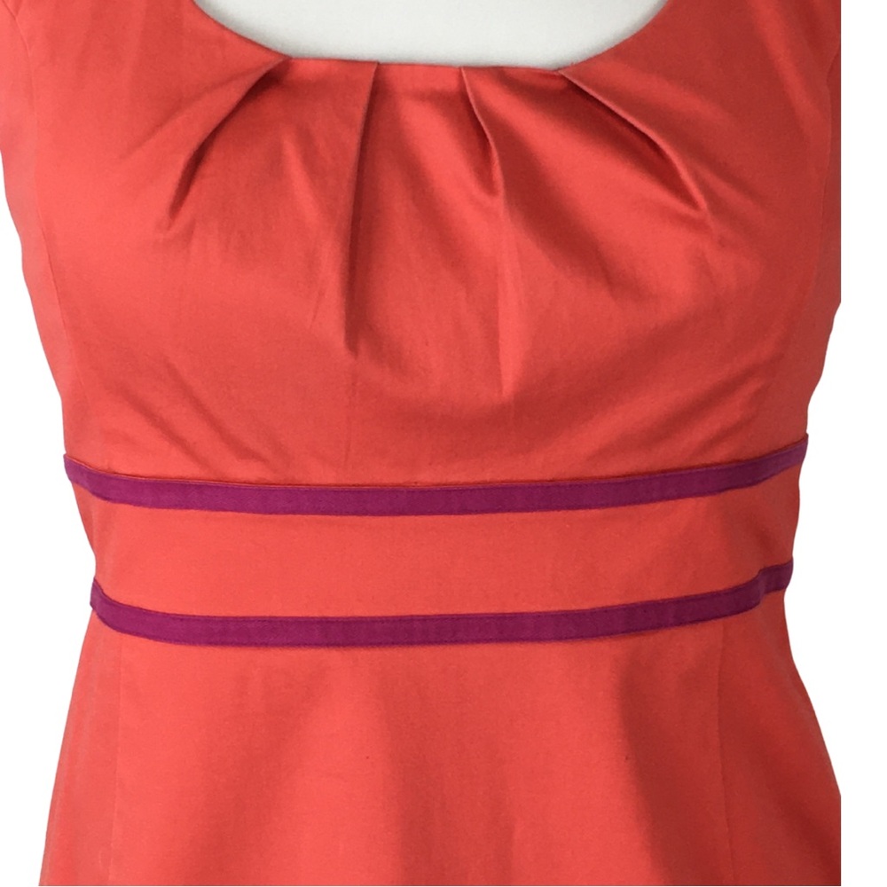 Boden Coral Peach with Fuchsia Ribbon Detail Sleeve Sheath Midi Dress size 8 - Picture 8 of 15
